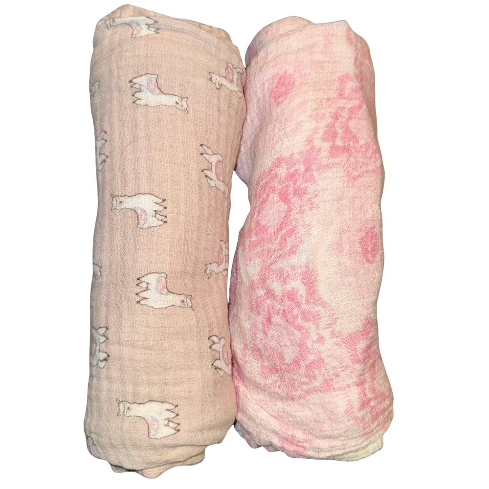 Aden + Anais Cotton Muslin Swaddle Blankets Set of 2 Pink Floral Llama